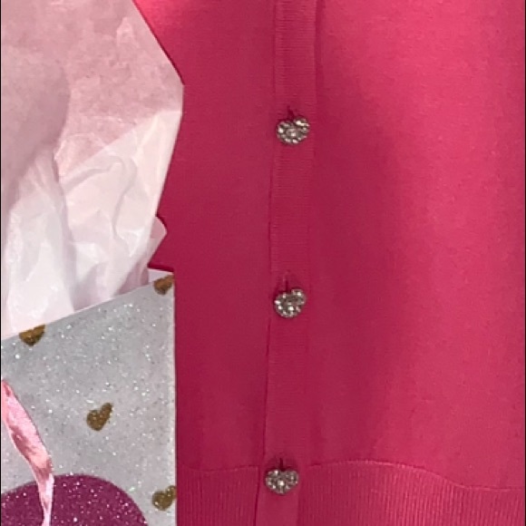 BLING New Heart Rhinestone Button Pink Sweater - Picture 6 of 6